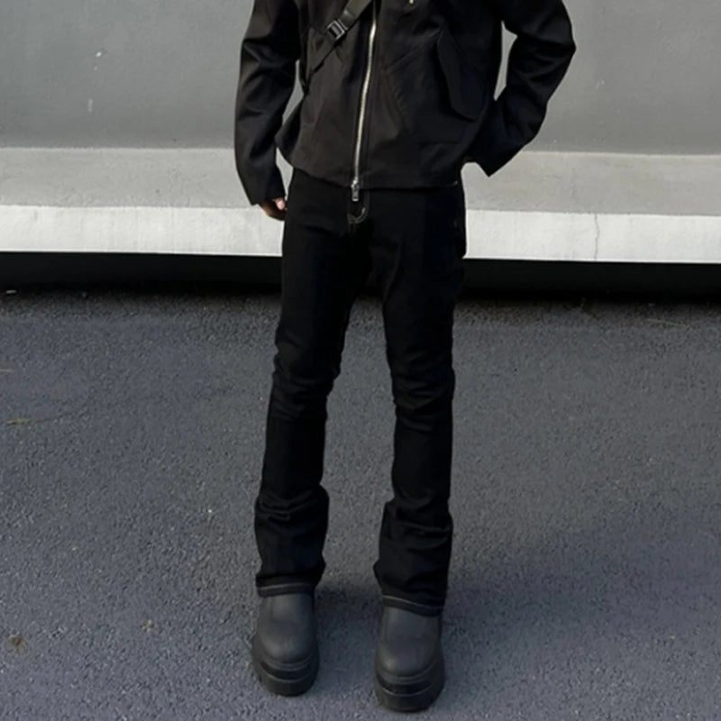 Casual Slim Fit Black Denim Bell Bottom Jeans for Men