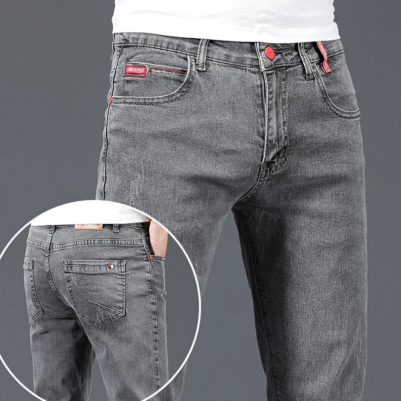 Men's Slim Fit Cotton Stretch Jeans in Blue Grey