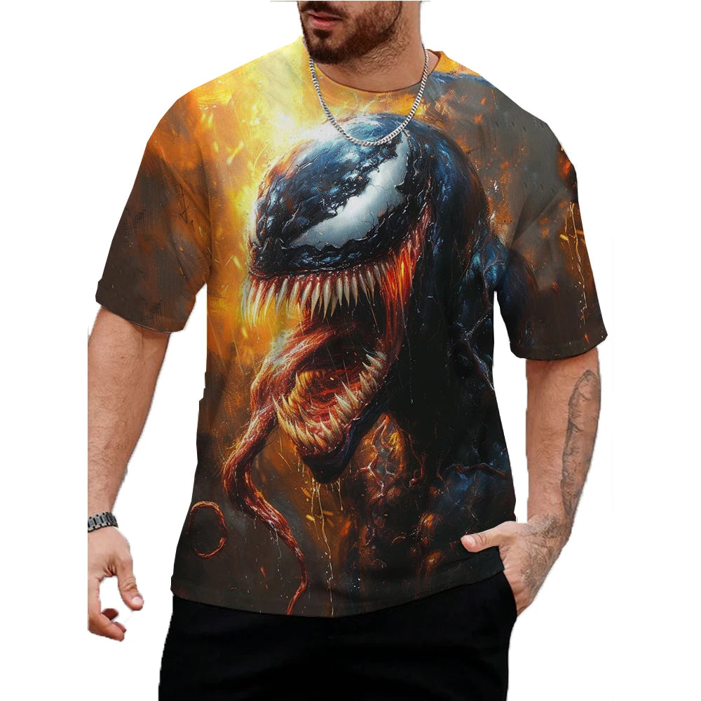 Marvel Venom Print T-Shirt Men's Shirt Summer Short Sleeved Male Pullover