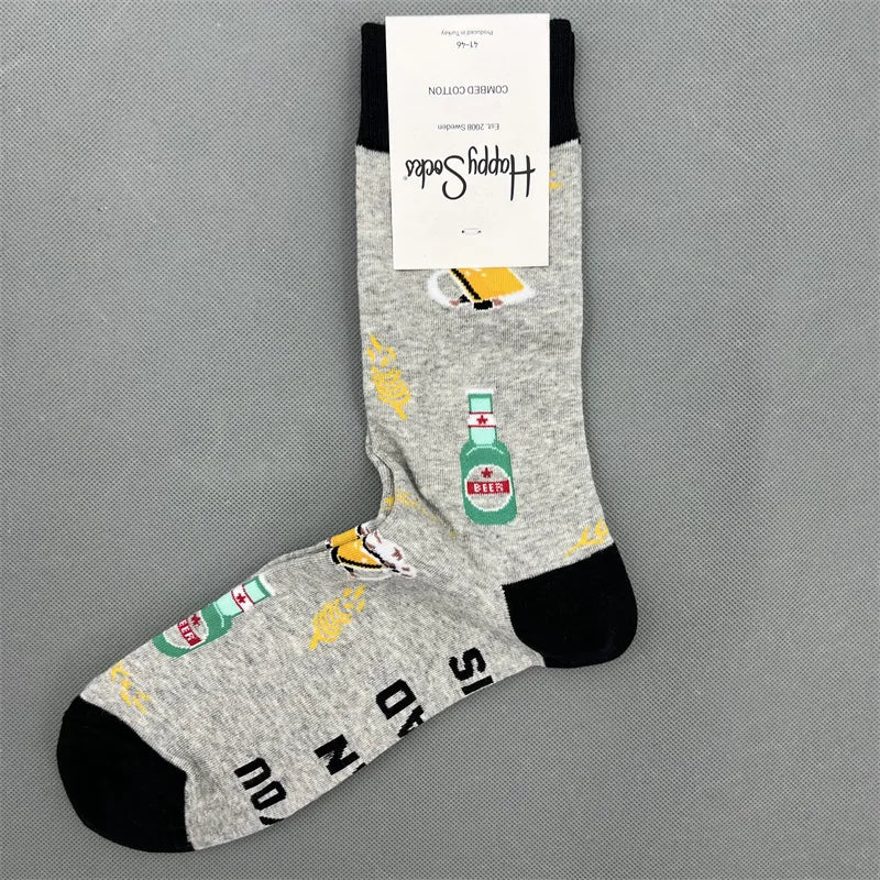 Men's Graphic Print Fun Happy Socks Casual Crew Dress Socks 41-46