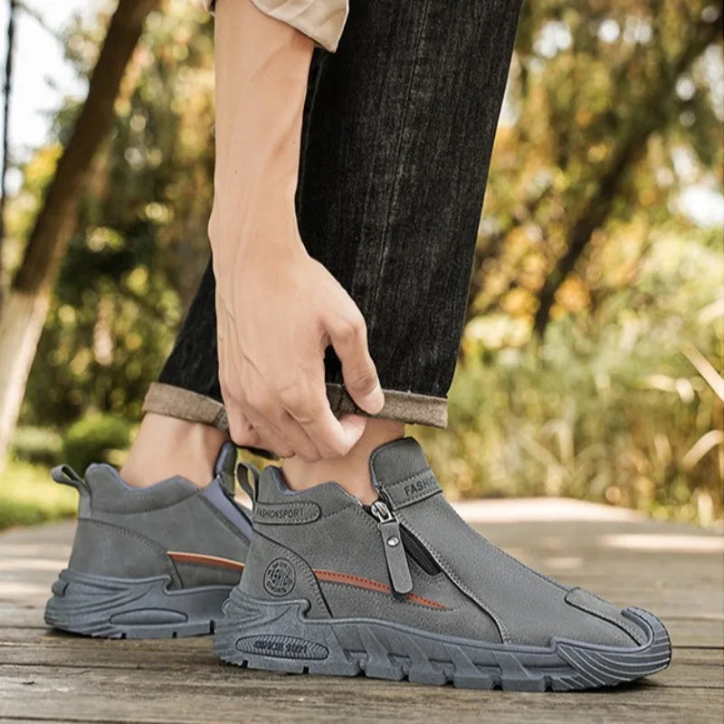 Men's Casual Labor Shoes with Zipper for Outdoor Climbing