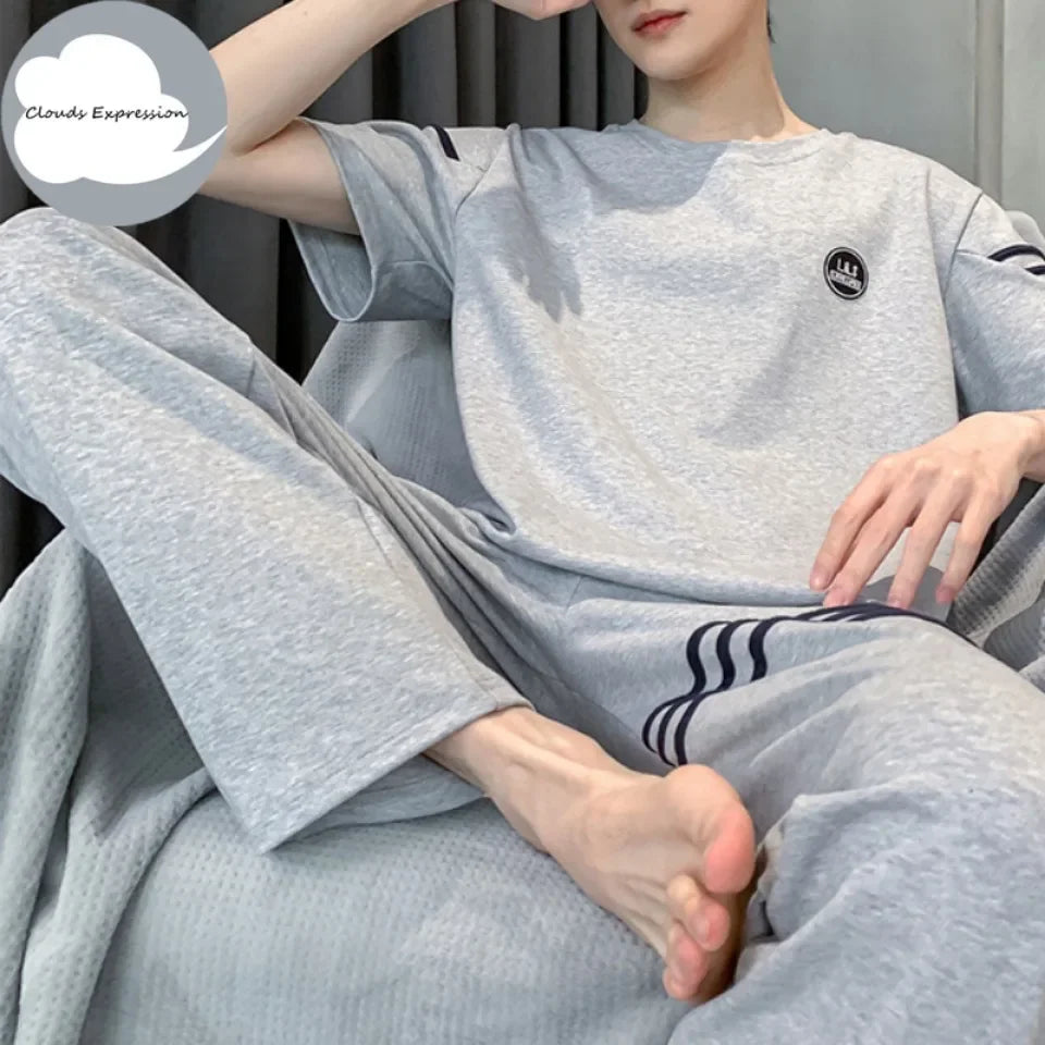 Summer Knitted Mens Casual Pyjamas Set
