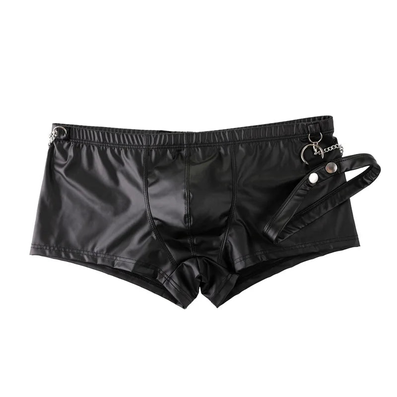 Men's Black Faux Leather Boxer Shorts for Nightclub Use