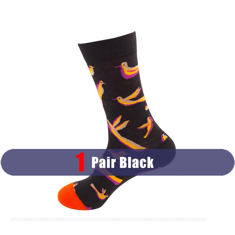 1/5 Pairs Men Women Socks Unisex Colored Printed Mid Tube Socks With Trendy And Personalized Animal Flower Designs Casual Socks