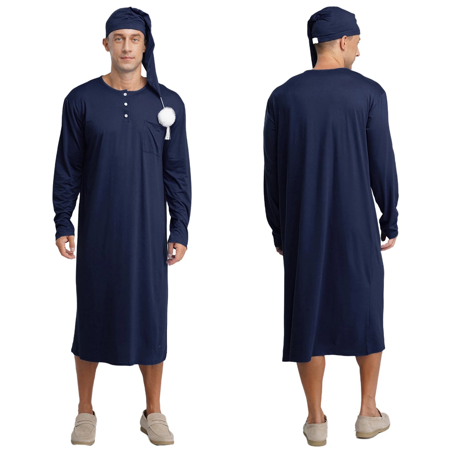 Men's Long Sleeve Sleep Robe with Hat