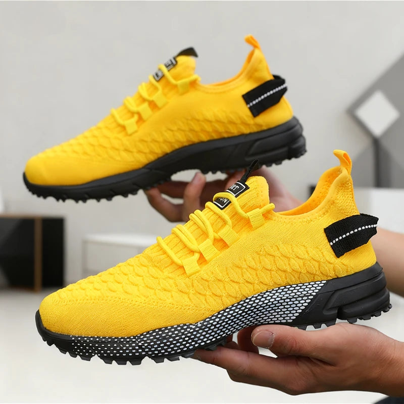 Men's Yellow Knit Sport Sneakers Lightweight Mesh Casual Shoes