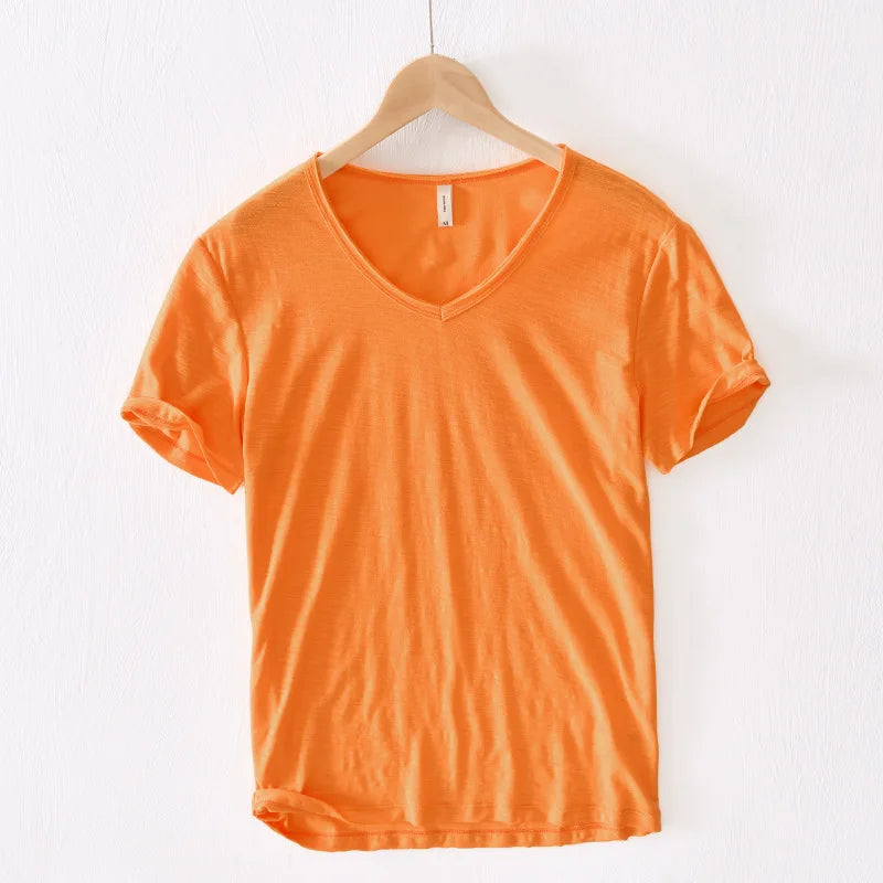 New Mens T Shirt Pure Color V Collar Short Sleeved Tops Tees Men T-Shirt 10colors slim Man T-Shirts Fitness For Male Clothes