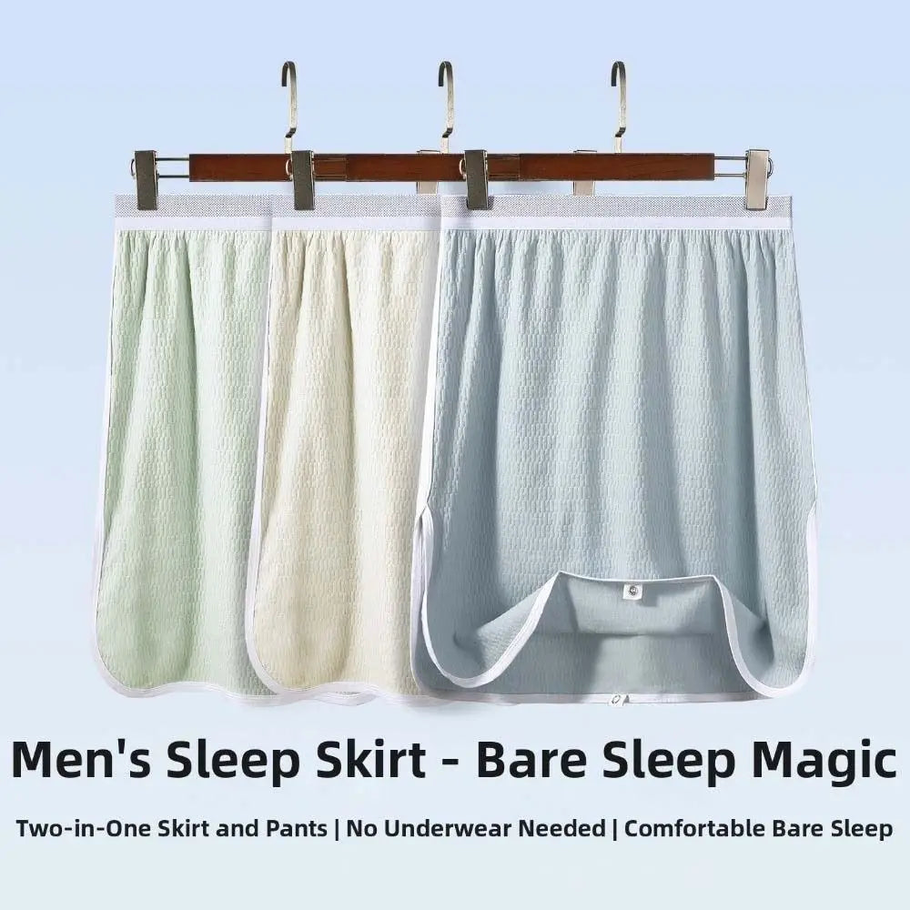 Cotton Men's Sleeping Skirt Pants with Buttons No Underwear Male Bath Towel Sleep Artifact Insensitive Half Body Apron