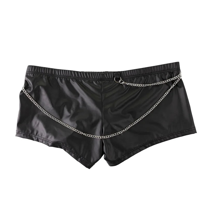 Men's Black Faux Leather Boxer Shorts for Nightclub Use