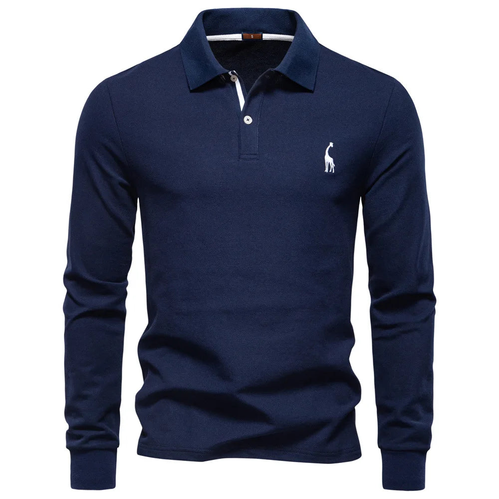 Autumn New Men's Deer Embroidery Cotton Rich Blend Collared Shirts