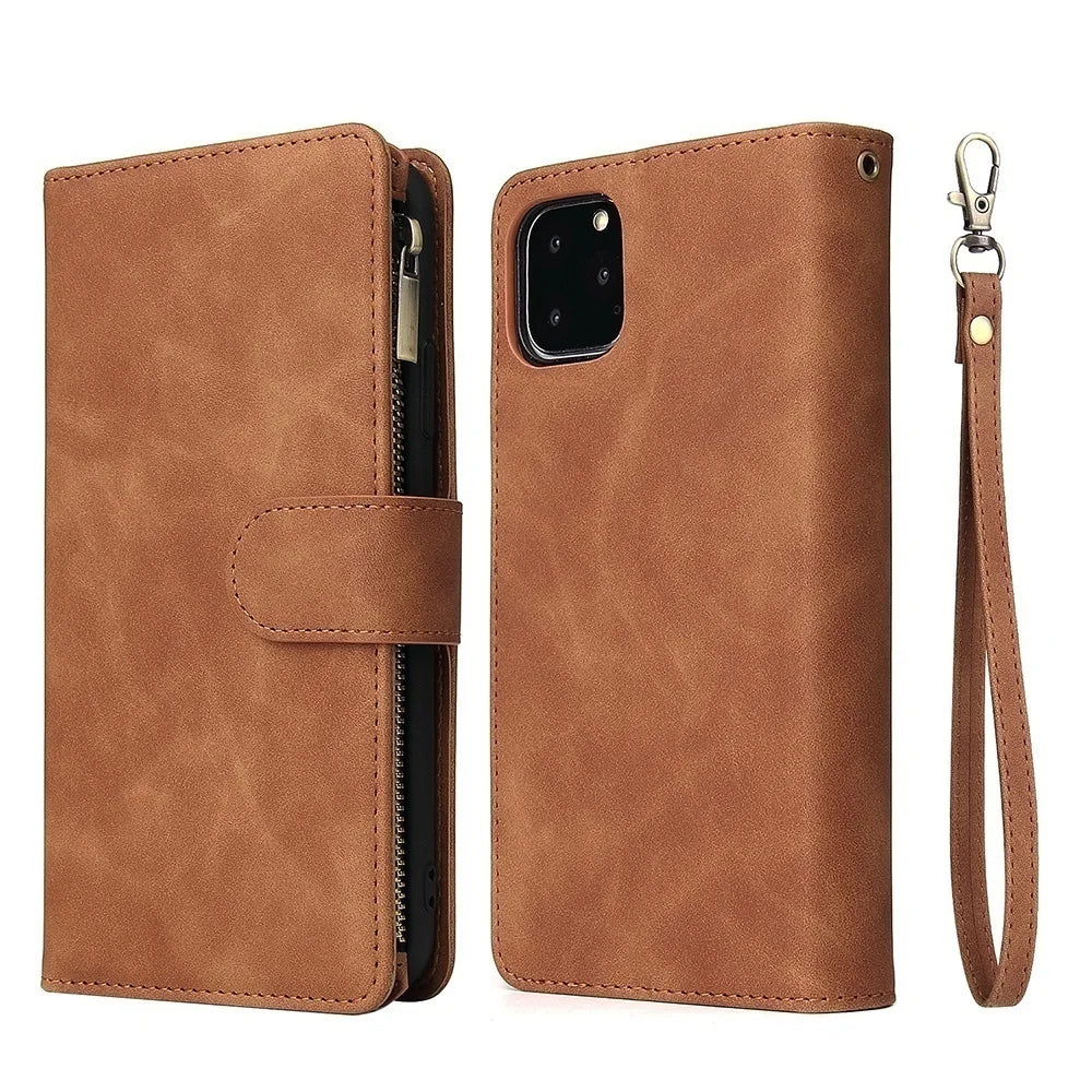 Premium Leather Wallet Case For iPhone 16 15 14 13 12 11 17 Pro Max Plus Magnetic Flip Cover