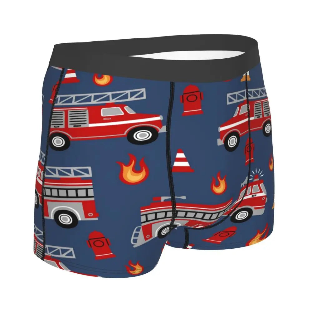 Men's Boxer Shorts Fire Trucks Cartoon Underwear