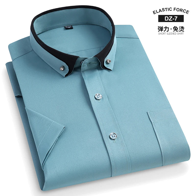 Men's Short Sleeve Business Dress Shirt with Contrast Collar