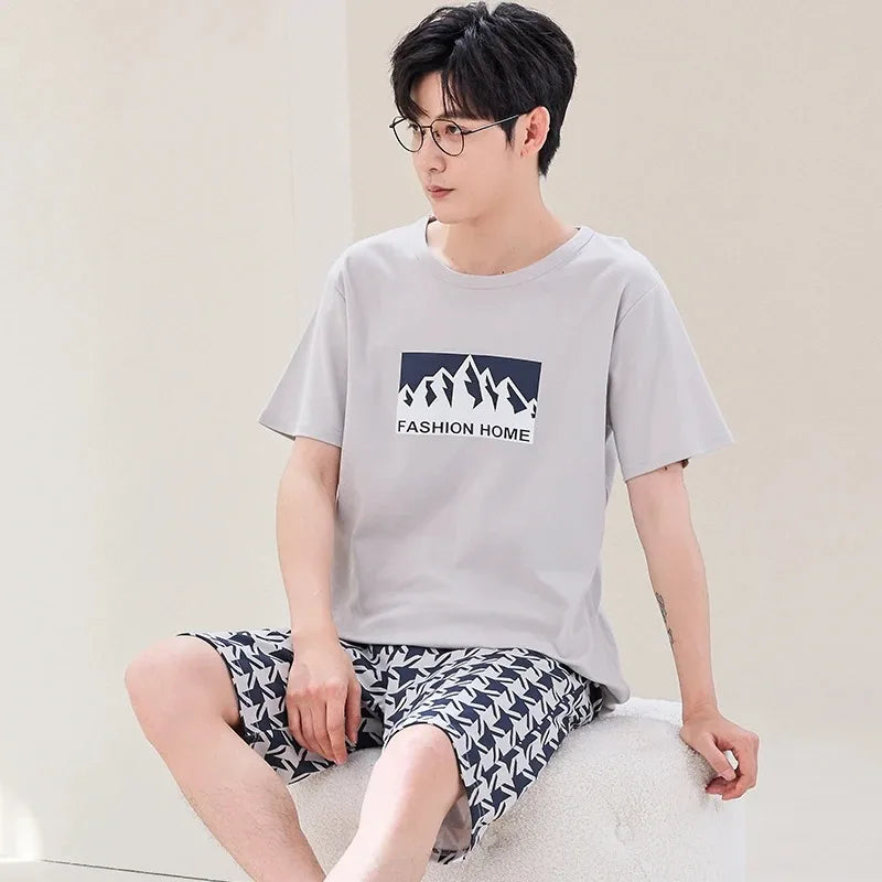 Summer Cotton Pyjamas Casual Pajamas Sleep Tops Shorts For Men Lovely Panda Print Pajama Sets Comfortable Cool Sleepwear 2022