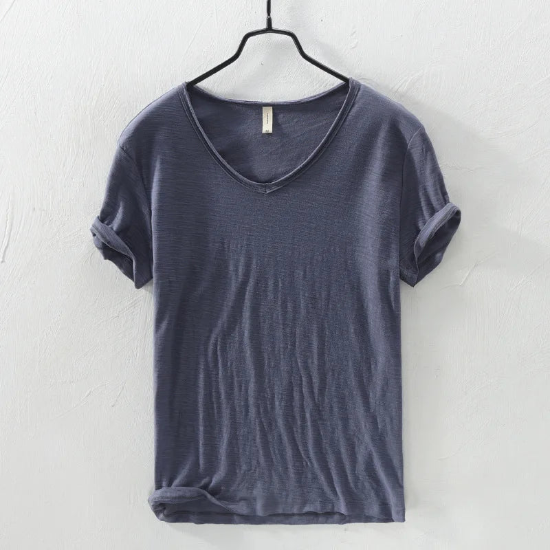 New Mens T Shirt Pure Color V Collar Short Sleeved Tops Tees Men T-Shirt 10colors slim Man T-Shirts Fitness For Male Clothes