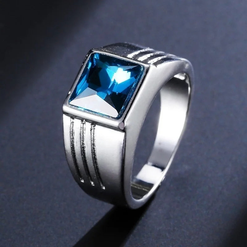 Inlaid Sapphire Men's Ring Simple Personalized Fashion Retro Style