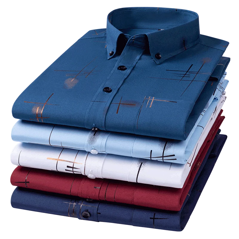 Men's Non-iron Plaid Dress Shirt for Spring and Autumn