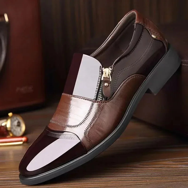 Men's Leather Business Dress Shoes with Zip Closure