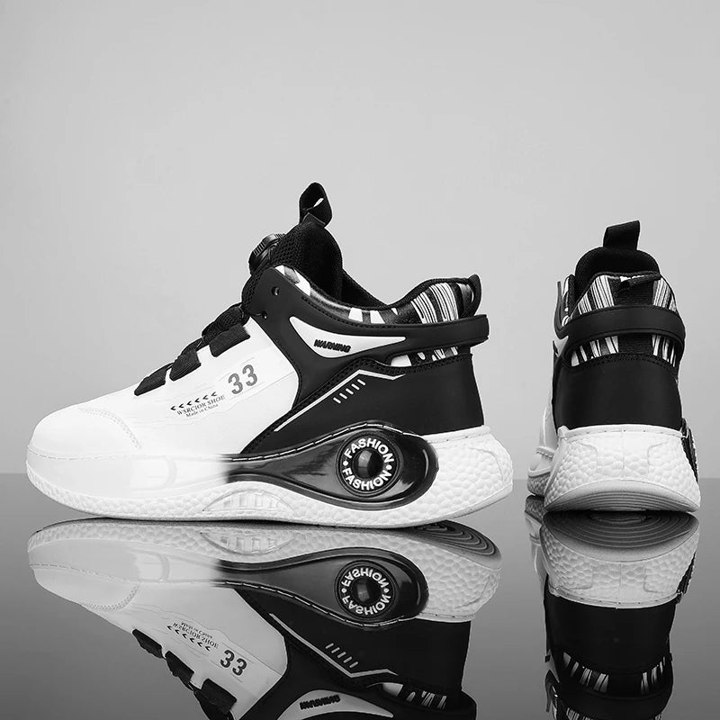 Men's Casual Sneakers with Rotating Buckle and Non-Slip Lace-Up