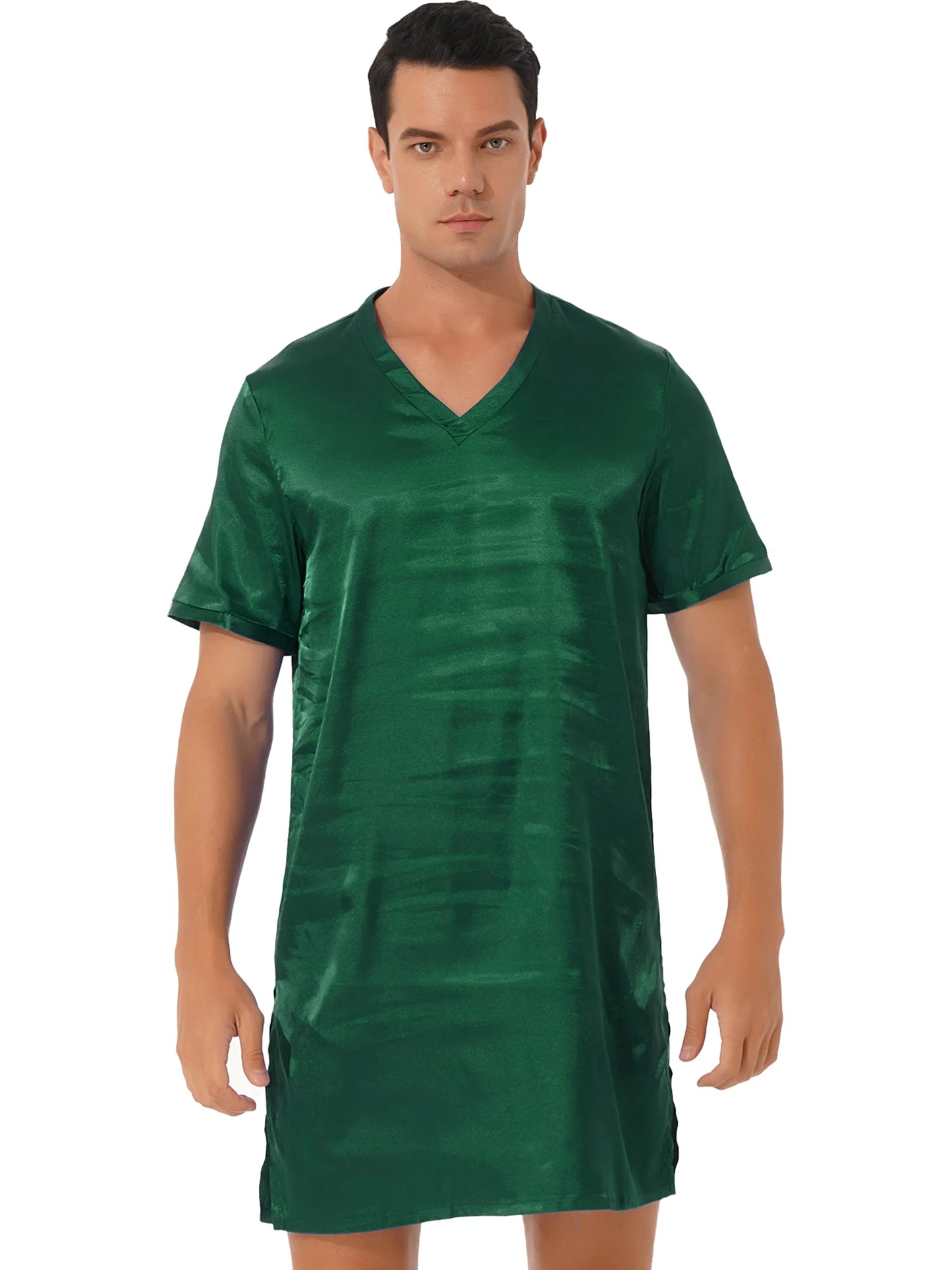 Women Men Silk Satin Pajamas Sleepwear Short Sleeves Nightshirt Kimono Bathrobe Sleep Gown Robe Summer Nightgown Homewear