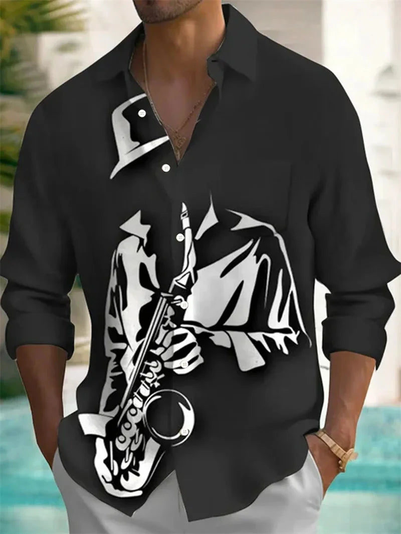 Men's Casual Long Sleeve Printed Shirt