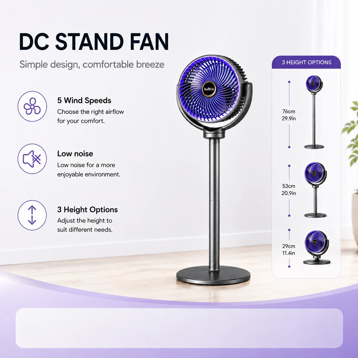 3-in-1 Air Circulator Fan 5 Speeds Portable Stand Fan