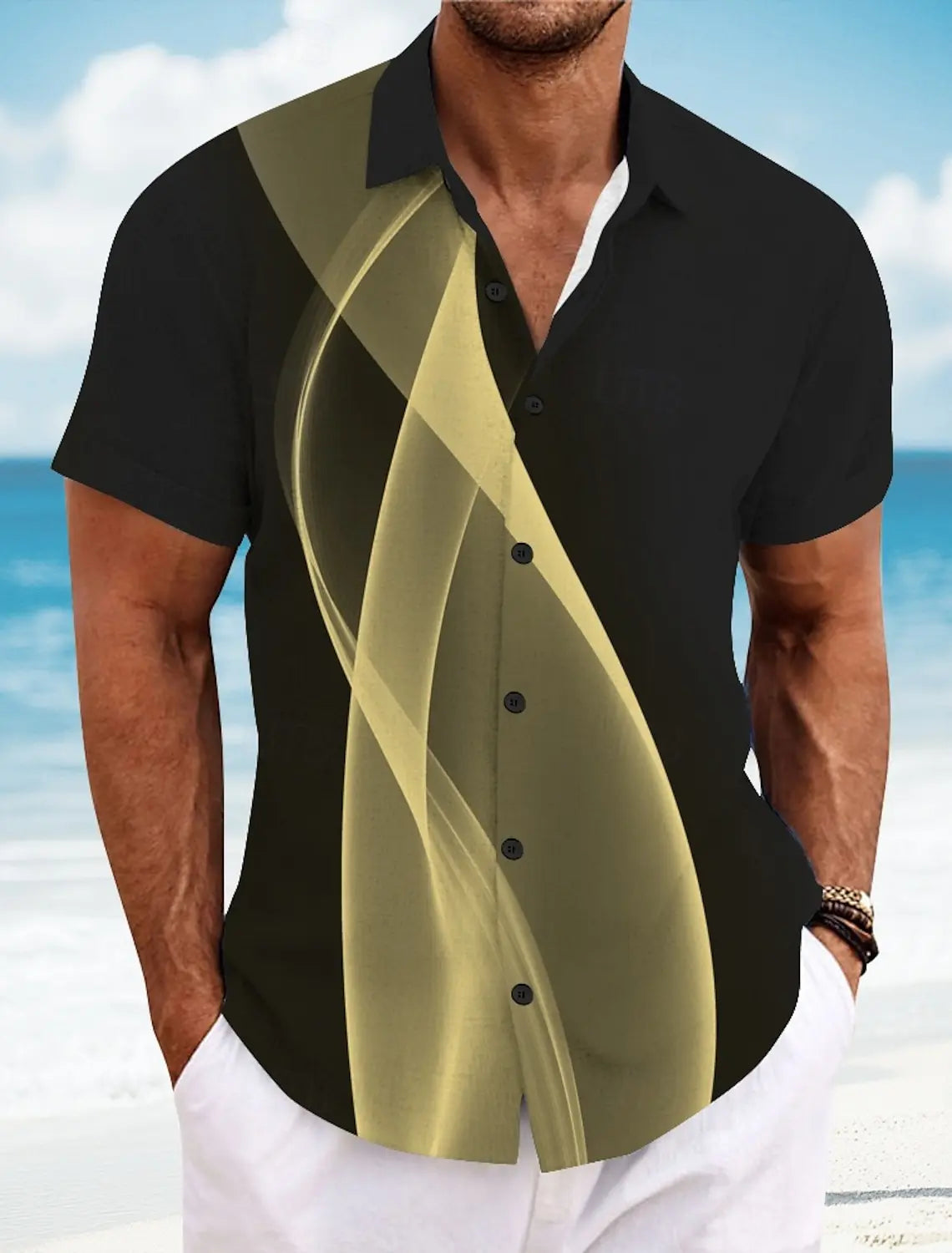 Men's Short Sleeve Geometric Plaid Hawaiian Shirt