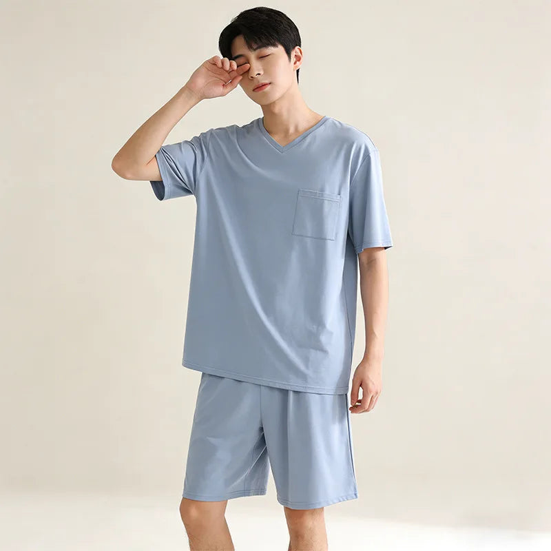  Men's 2026 Cotton Sleepwear Summer Loose Home Clothes New Short Sleeved Shorts Set man pajamas homewear