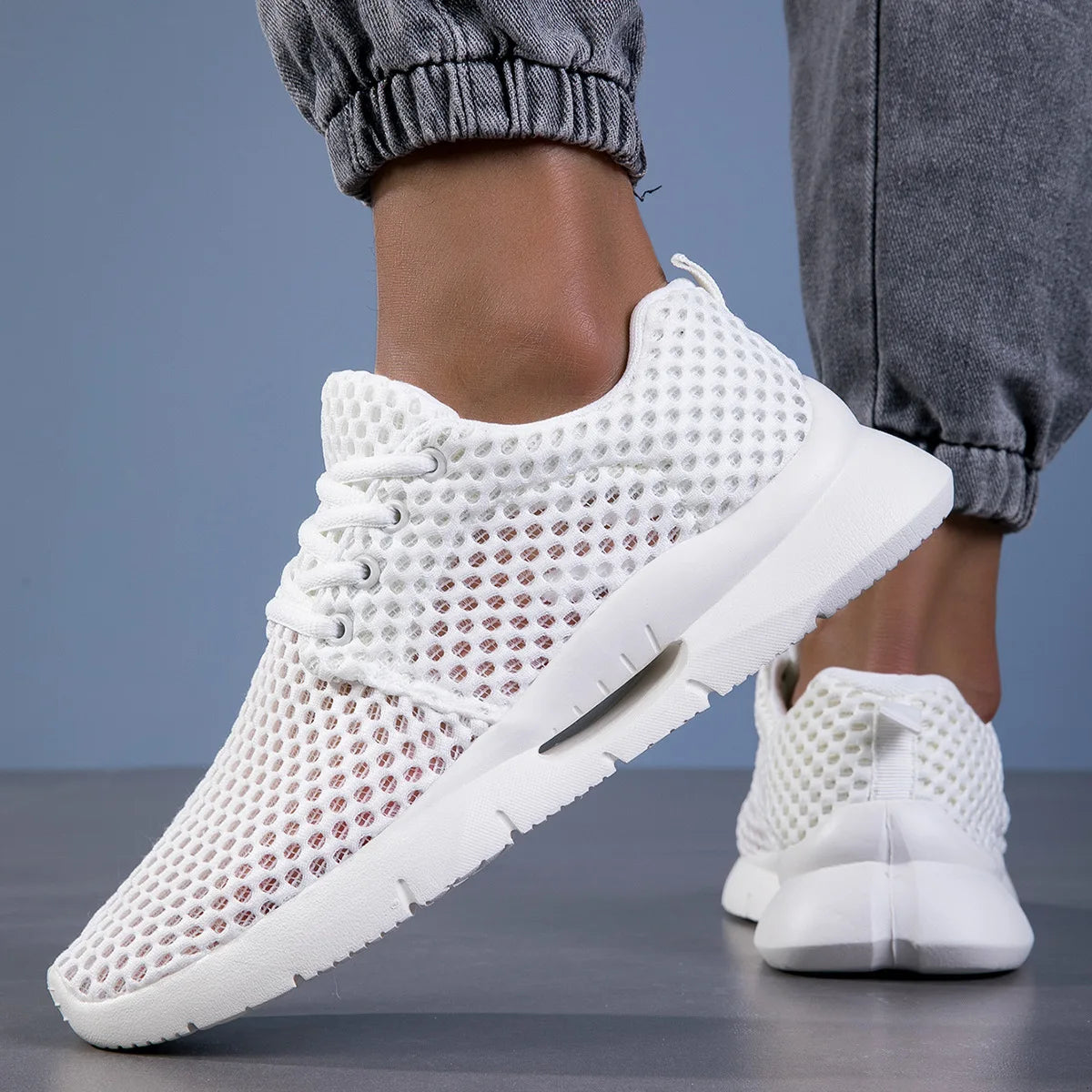 Men's White Mesh Lightweight Casual Sneakers for Hiking