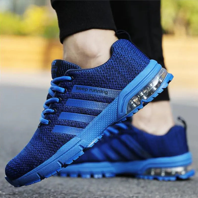 Men's Casual Lace-Up Sneakers in White and Blue
