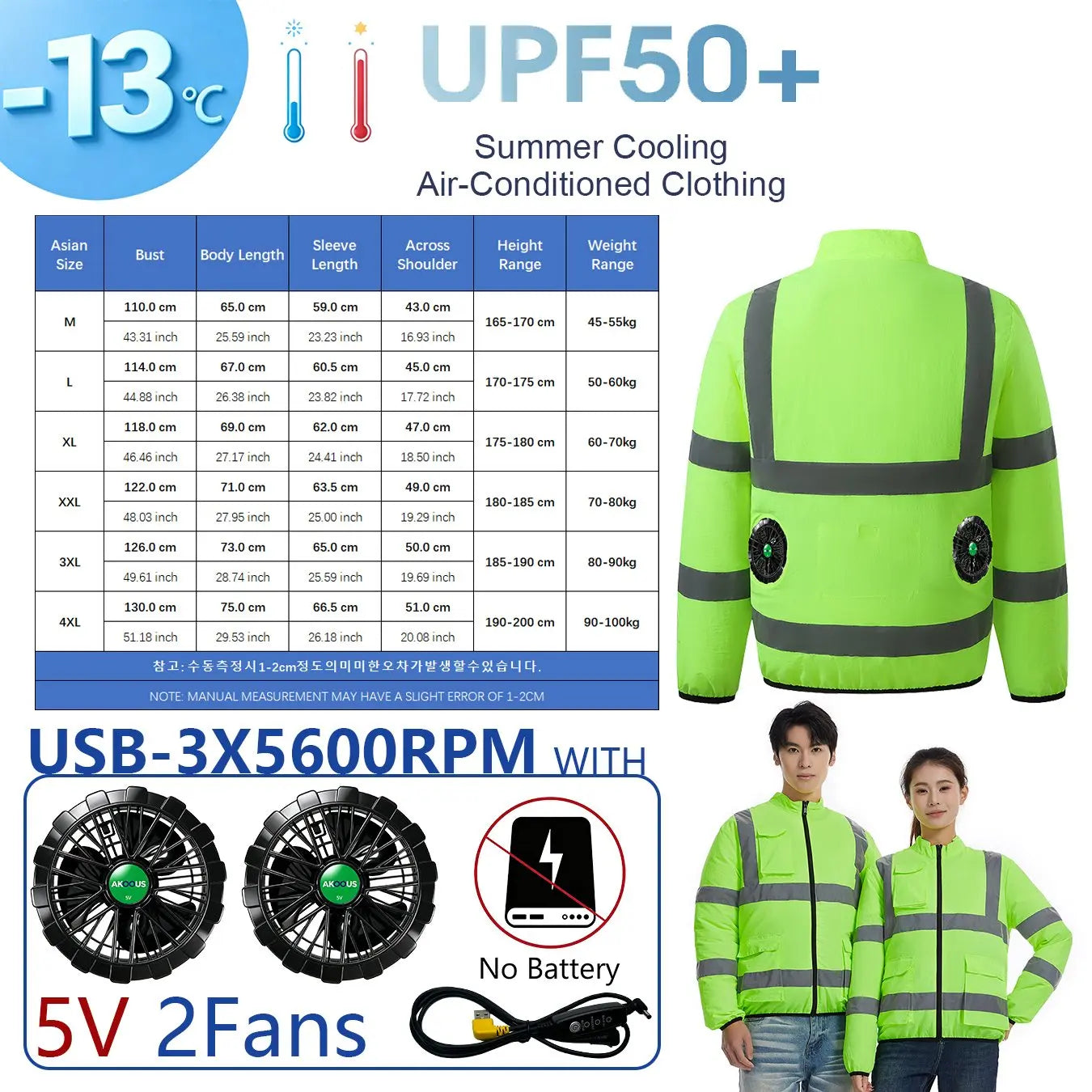 AKOOUS USB 3-Fans Cooling Vest for Men and Women