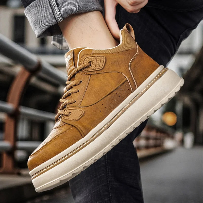 Mens Casual High Top Sneakers with Leather Upper