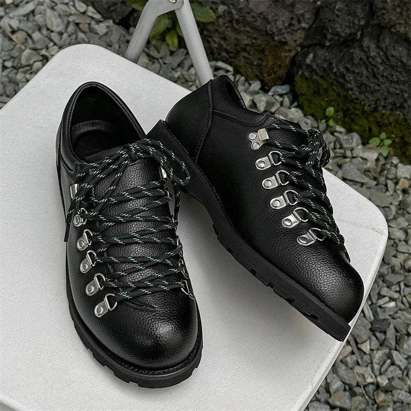 Leather Casual Shoes for Men with Lace-Up Closure
