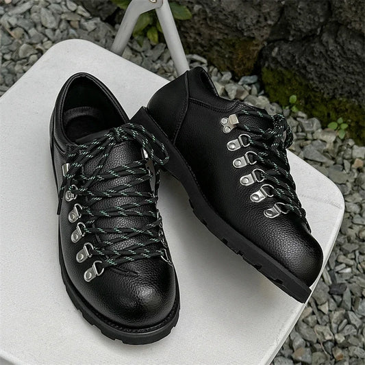Leather Casual Shoes for Men with Lace-Up Closure