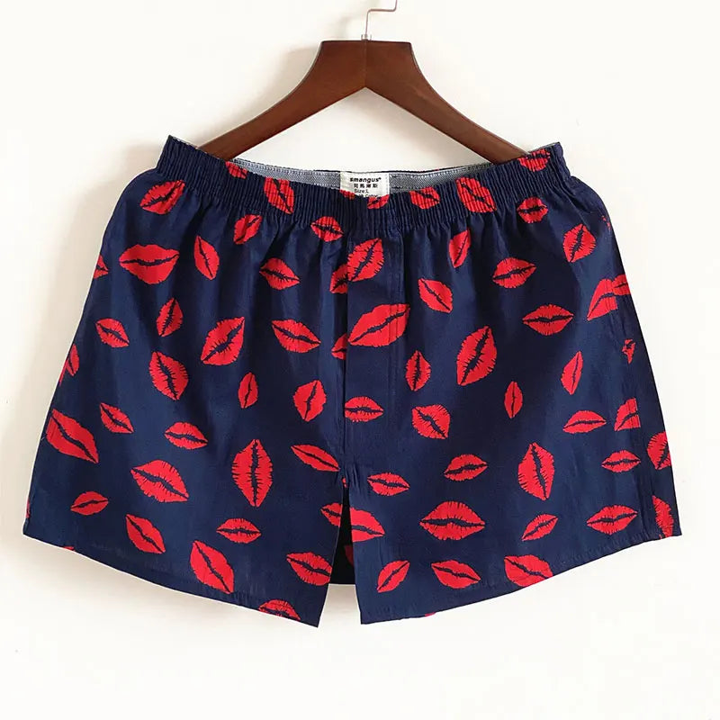 Home Pajama Shorts Mens Sleepwear Loose Elastic Sleep Bottoms Cotton Comfortable Breathable Boxers Casual Male Print Underpants
