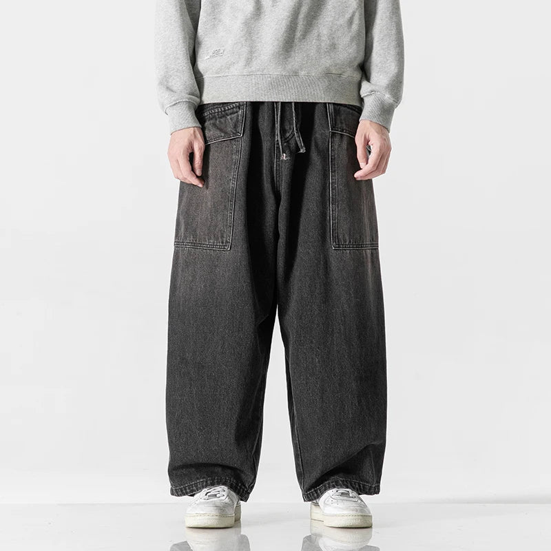 Men's Loose Fit Denim Jeans with Elastic Waist
