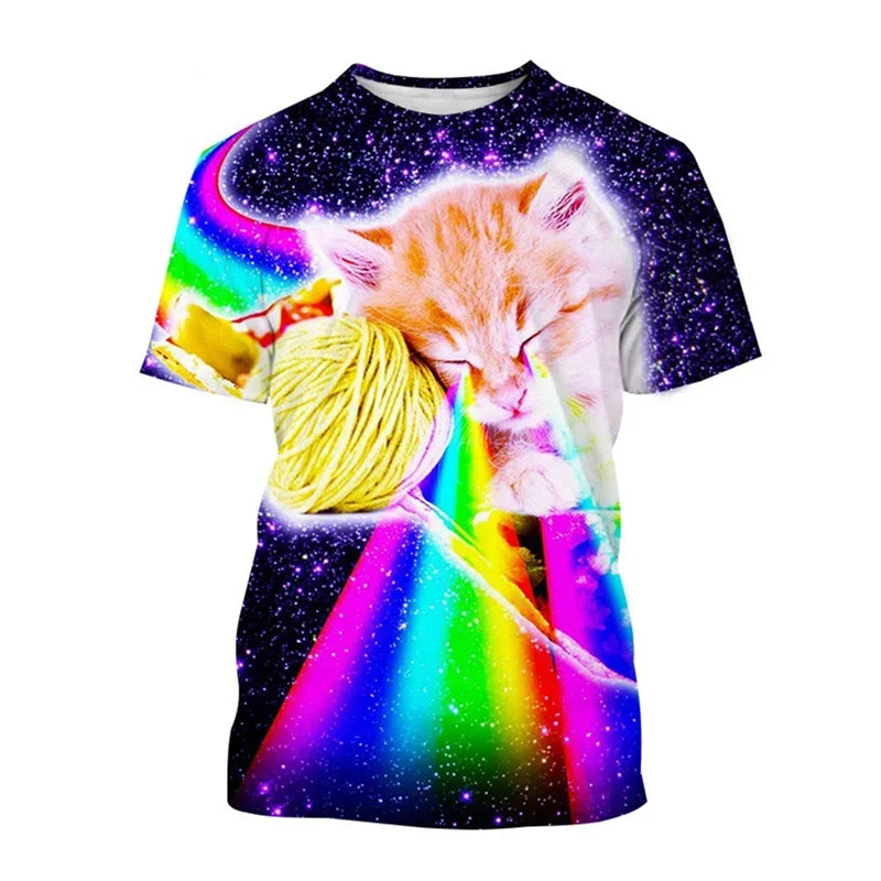 3D Printed Space Cat T-shirt for Men and Women