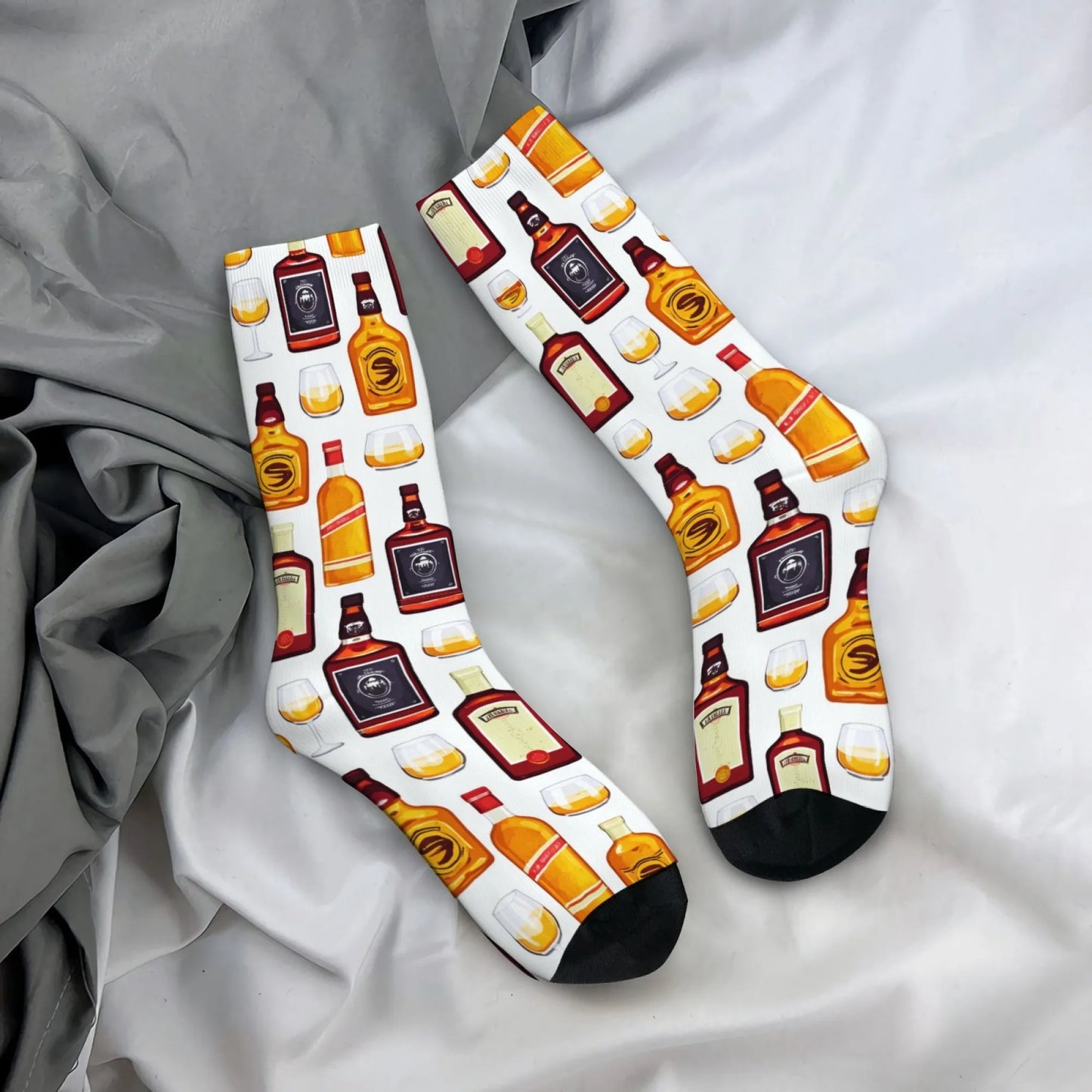 Men's Mid-calf Socks with All-over Whiskey Bottle Print Fun Novelty Retro Harajuku Style Comfortable Soft Breathable Socks