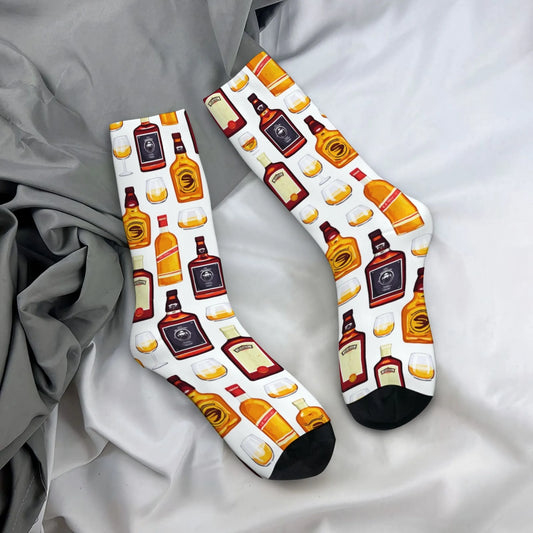 Men's Mid-calf Socks with Whiskey Bottle Print