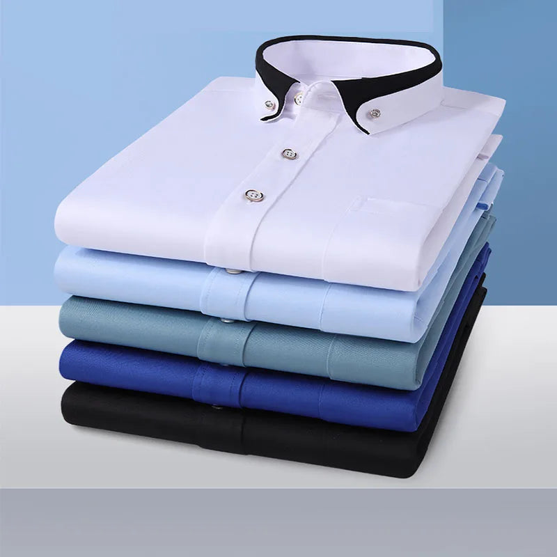 Men's Short Sleeve Business Dress Shirt with Contrast Collar