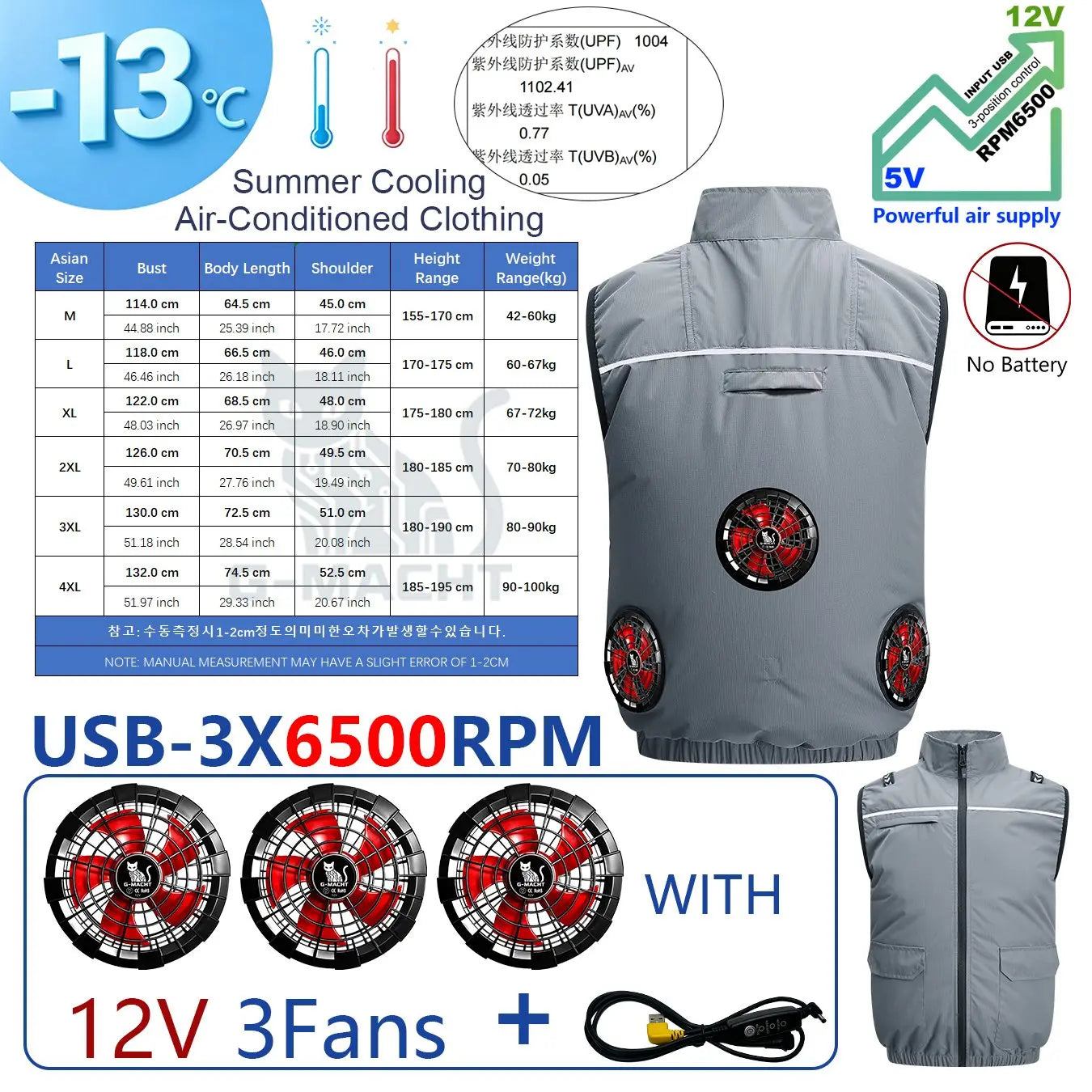 G-MACHT USB 12V/5V Cooling Vest for Men and Women