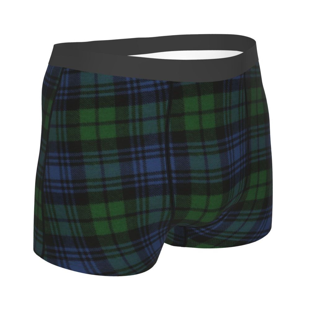 Black Watch Tartan Boxer Shorts for Men in Lycra and Polyester