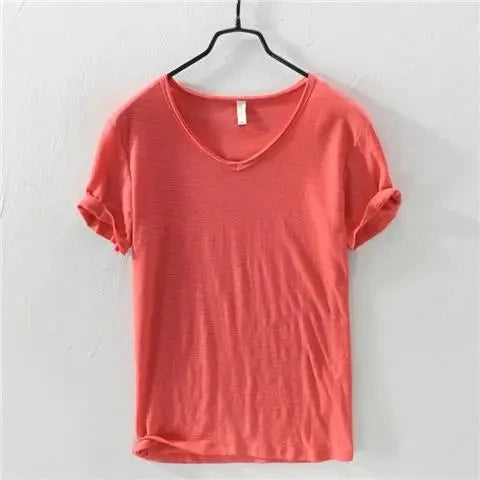 Cotton V-Neck T-Shirt for Men in White