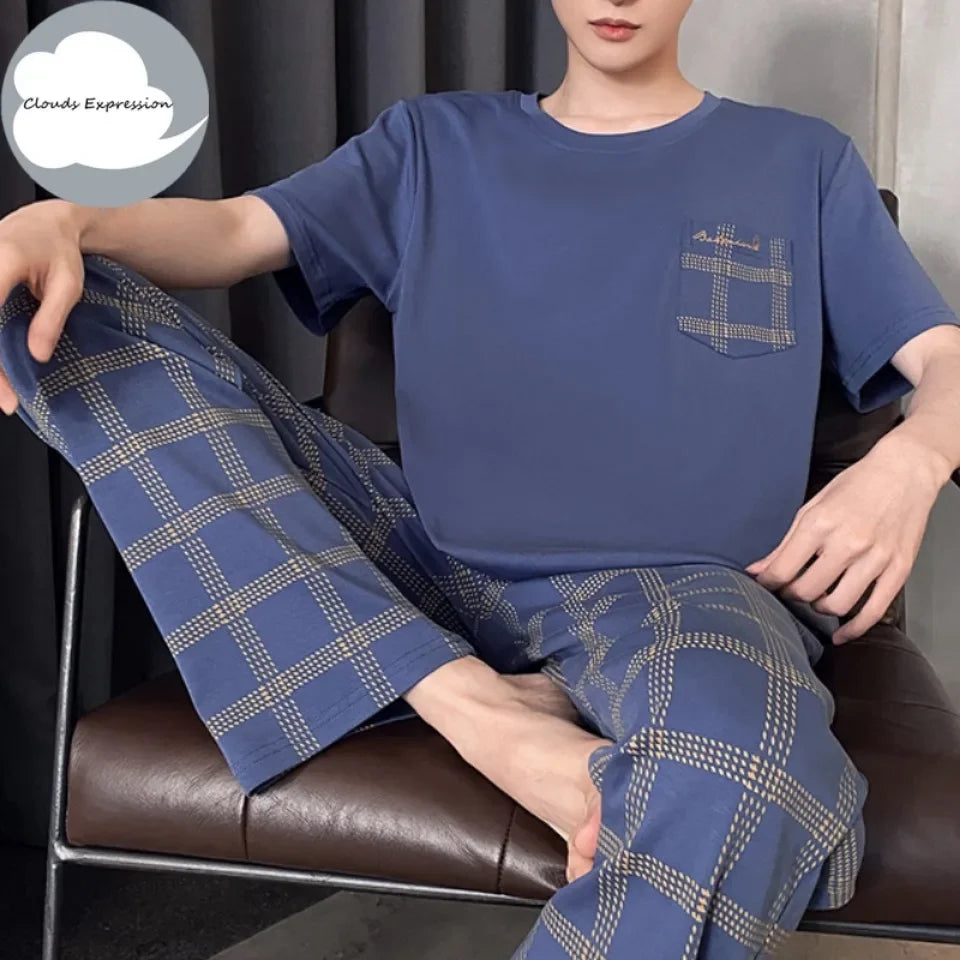 Summer Knitted Mens Casual Pyjamas Set