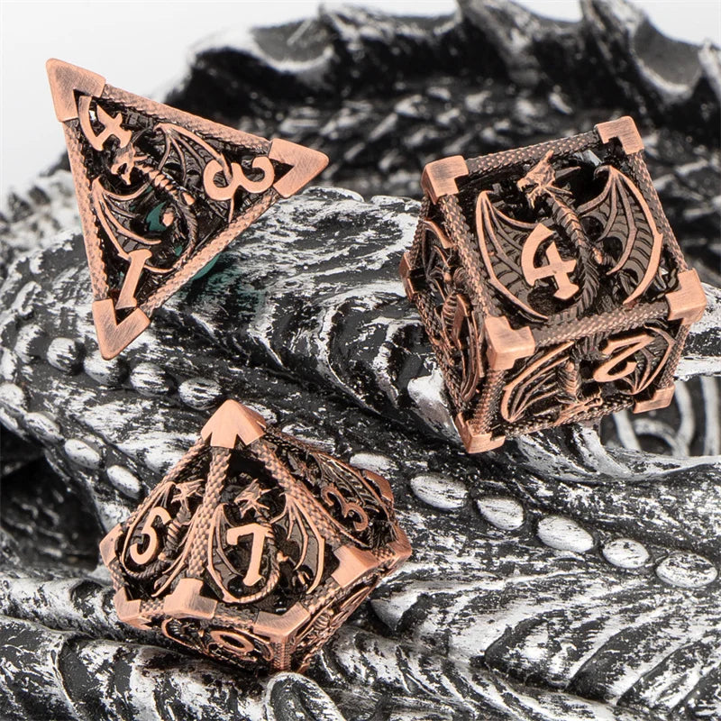 GSF Polyhedral Metal Dragon D&D Dice Set for Dungeons and Dragons Hollow Metal Dice