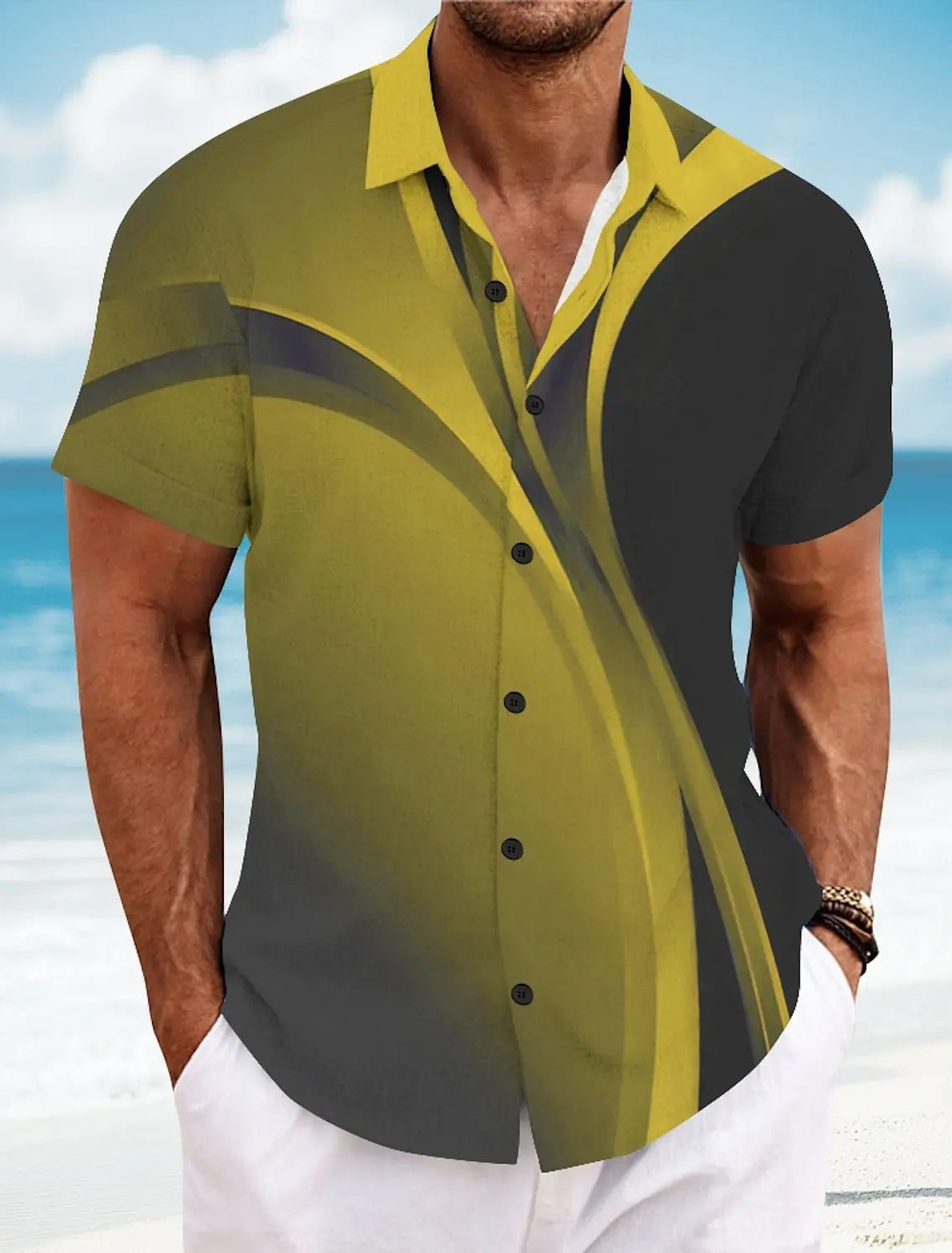 Men's Short Sleeve Geometric Plaid Hawaiian Shirt