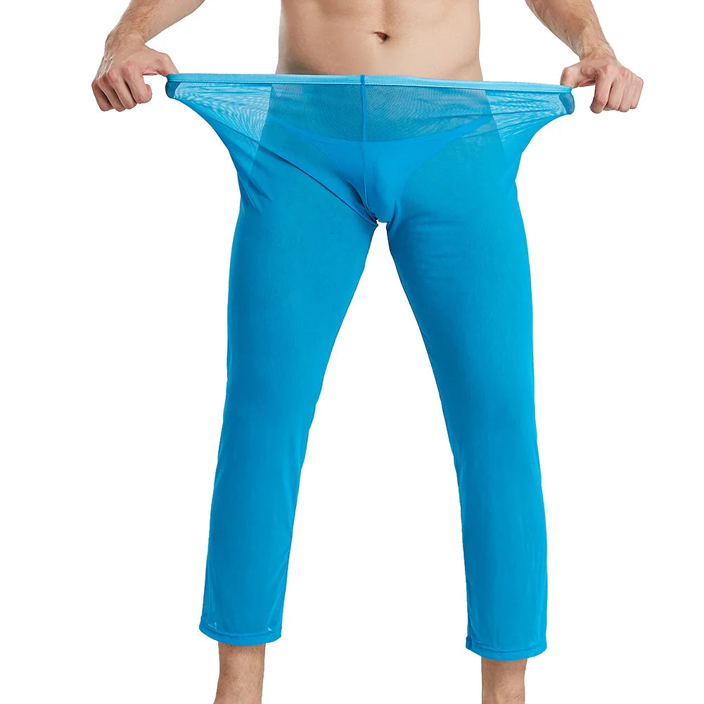Men's Sexy Soft Mesh Sheer See-through Stretch Pants Trousers Sleepwear Hot Translucent Men Pants Homewear