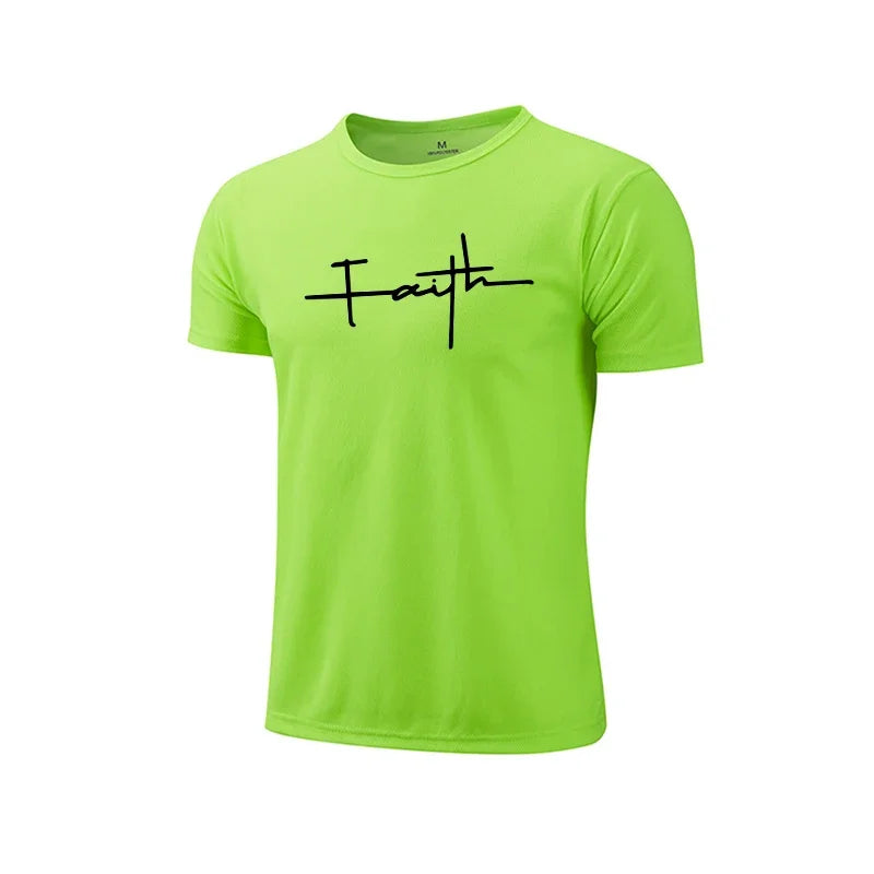 Mens T-shirt Print Casual Exercise Tops Outdoor Jogging Marathon Clothing 2026 Summer Quick-Drying Mesh Tees Cycling Sportswear