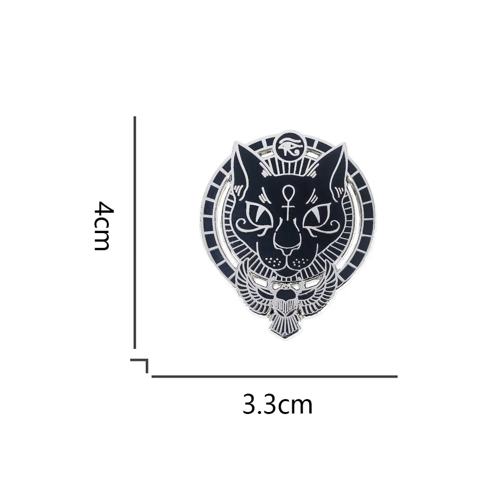 Egyptian Cat Goddess Bastet Lapel Pin Eye of Horus Ancient Egyptian Symbo Brooch Feline Mythology Jewelry