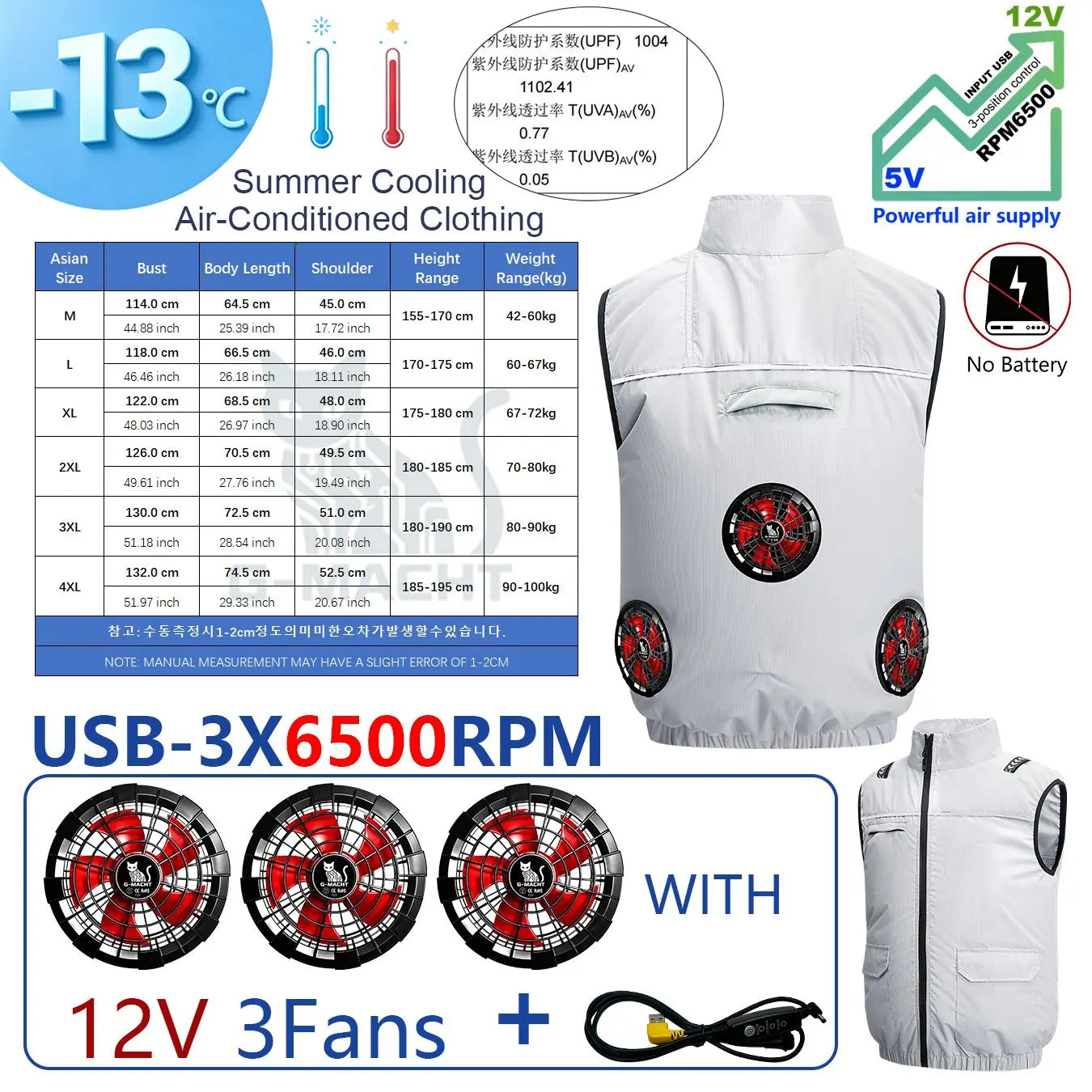 G-MACHT USB 12V/5V Cooling Vest for Men and Women